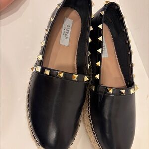 Steven New York Black and Gold Studded Espadrilles